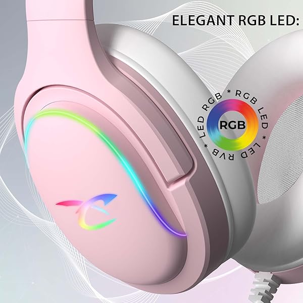 Subsonic - Casque Gaming Spectra. Casque pour PS5, PS4, PC, Xbox - Hauts Parleurs de 50 mm, Micro Inclinable, LED RGB Dynamique Télécommande avec Réglage du Volume et Bouton Mute intégrés - Rose - 3