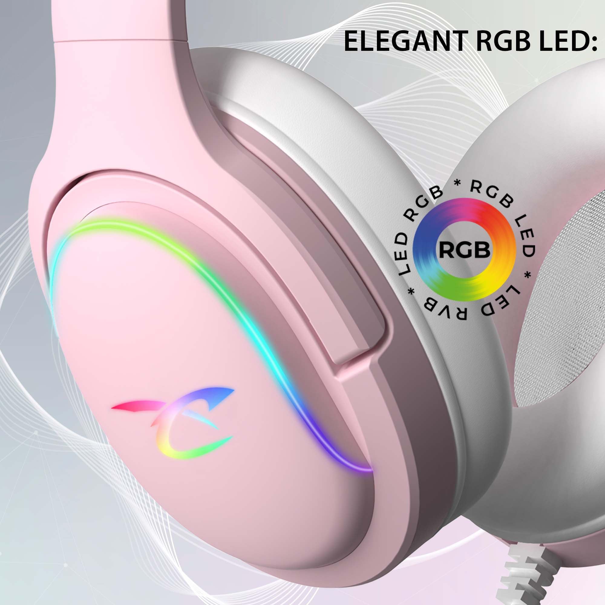 Subsonic - Casque Gaming Spectra. Casque pour PS5, PS4, PC, Xbox - Hauts Parleurs de 50 mm, Micro Inclinable, LED RGB Dynamique Télécommande avec Réglage du Volume et Bouton Mute intégrés - Rose - 4