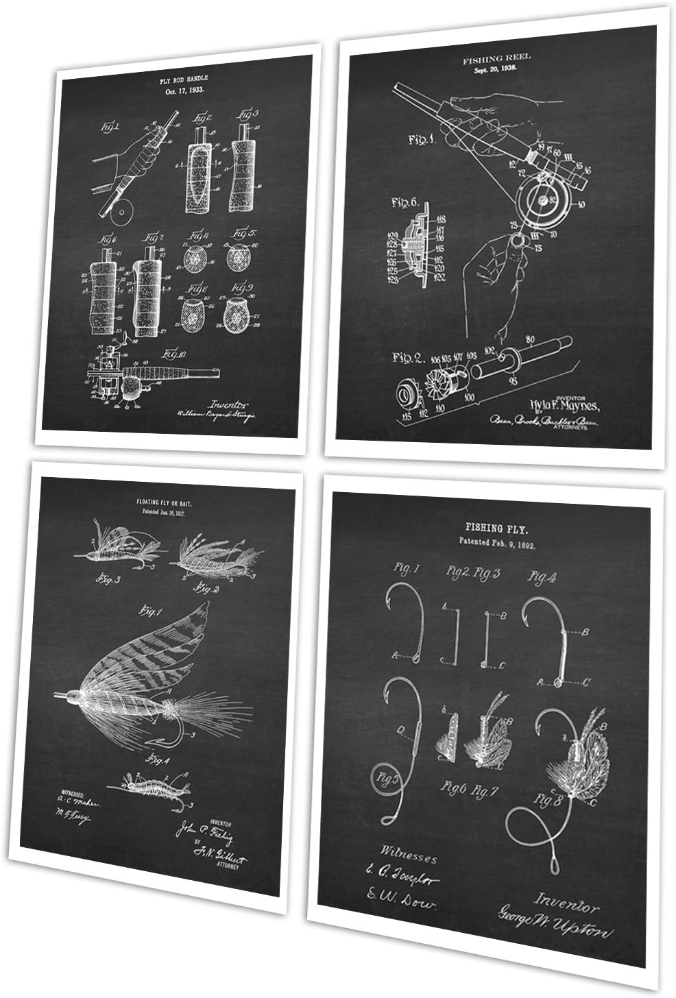 Fly Fishing Wall Art Set of 4 Unframed Art Prints Fly rod reel Lure Patents_flyfishing_Chk4A