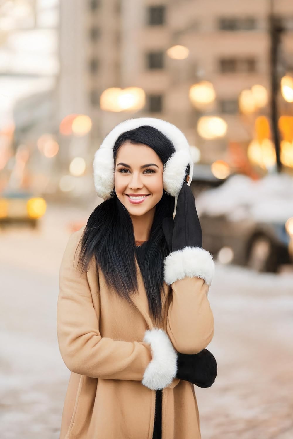 Funky Junque Women's Warm Mittens for Extreme Cold - Windproof Suede Gloves with Faux Fur Cuffs