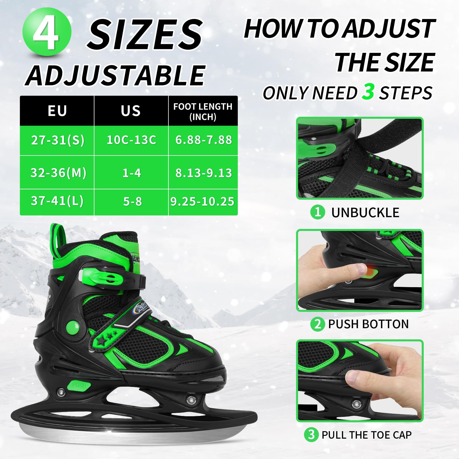 Patins Hockey Sur Glace SPORTTEAM Homme - Taille FR 42 - Noir - Lame Acier Inox - Nylon/PVC - Pour Loisir Ou Entraînement