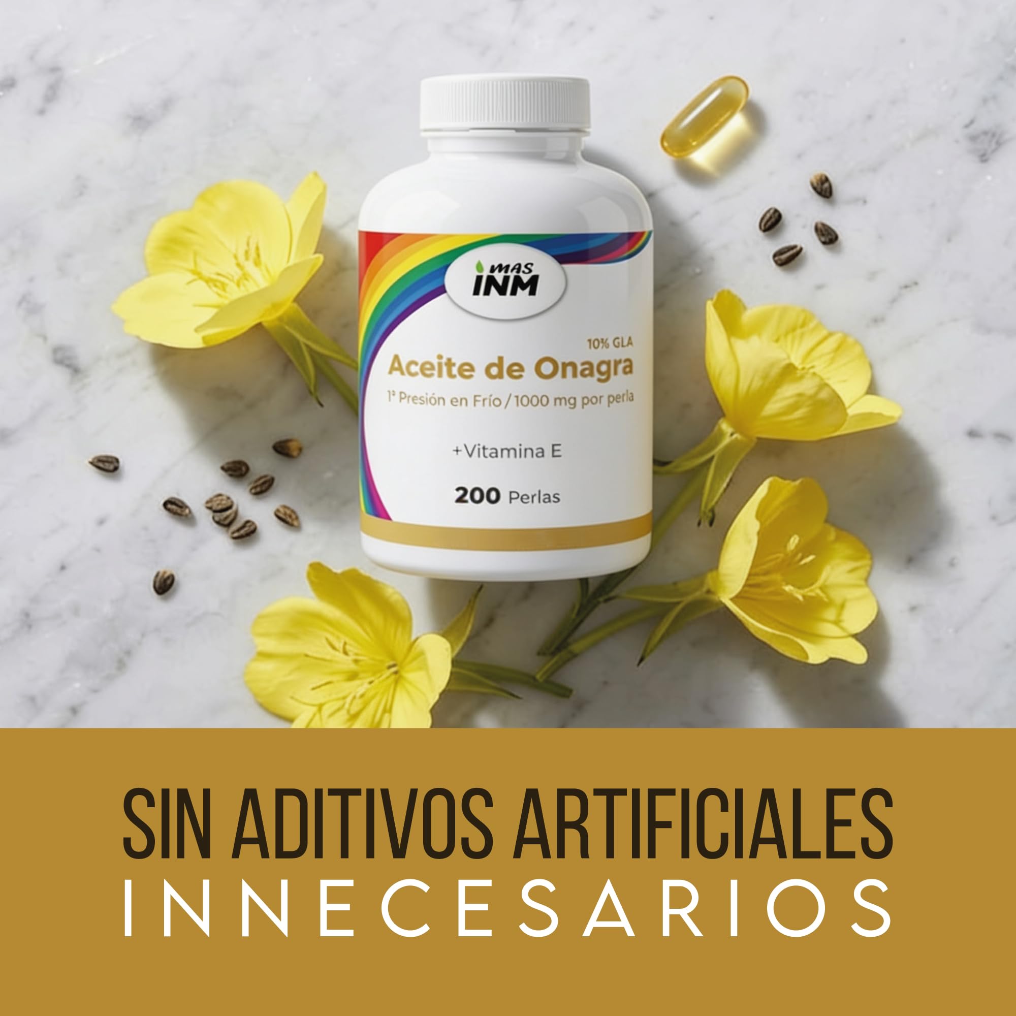 Aceite de Onagra perlas 1000mg con Vitamina E – Prensado en Frío 10% GLA – Complemento Natural de apoyo a la Mujer - Contribuye a proteger las células del estrés oxidativo - 200 perlas