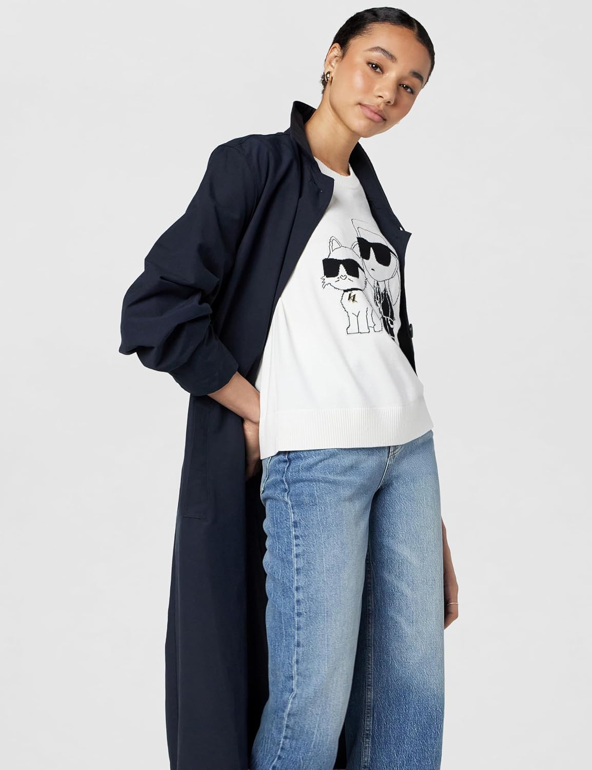 Karl Lagerfeld Women's Karl Choupette Logo Short Sleeve Whimsy Sweater