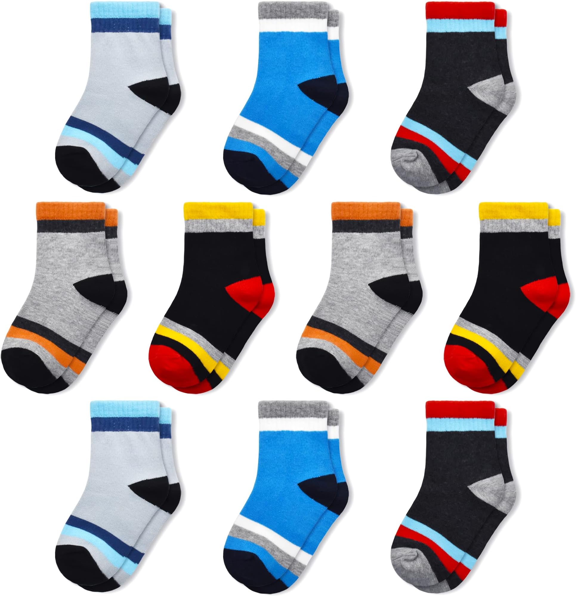 Boys Cotton Socks Kids Striped Athletic Socks 10 Pack Plain School Socks for 3-16 Years Children Sports Everyday Wear