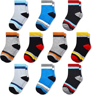 Boys Crew socks,Kids Big Boys Ankle Socks Half Cushioned Athletic Fashion Socks, 10 Pairs