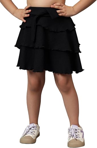Noelia Girls Skirts with Attached Inner Shorts Layered Tiered Flowing Flared Skirts for Kids