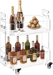 VEVOR Acrylic Table with Wheels, 2 Tiers Mobile Cart Table, Modern Rolling Acrylic Storage Desk, Clear Nightstand Side End Desk, for Living Room, Bedroom, Bar, Office, 12 x 16.3 x 18.9 in (Clear)