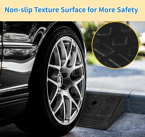 Vista 4 de Nisorpa Rampas de goma de altura de 4 pulgadas, rampa de bordillo de entrada de alta resistencia de 10 toneladas para automóvil, acera, autos