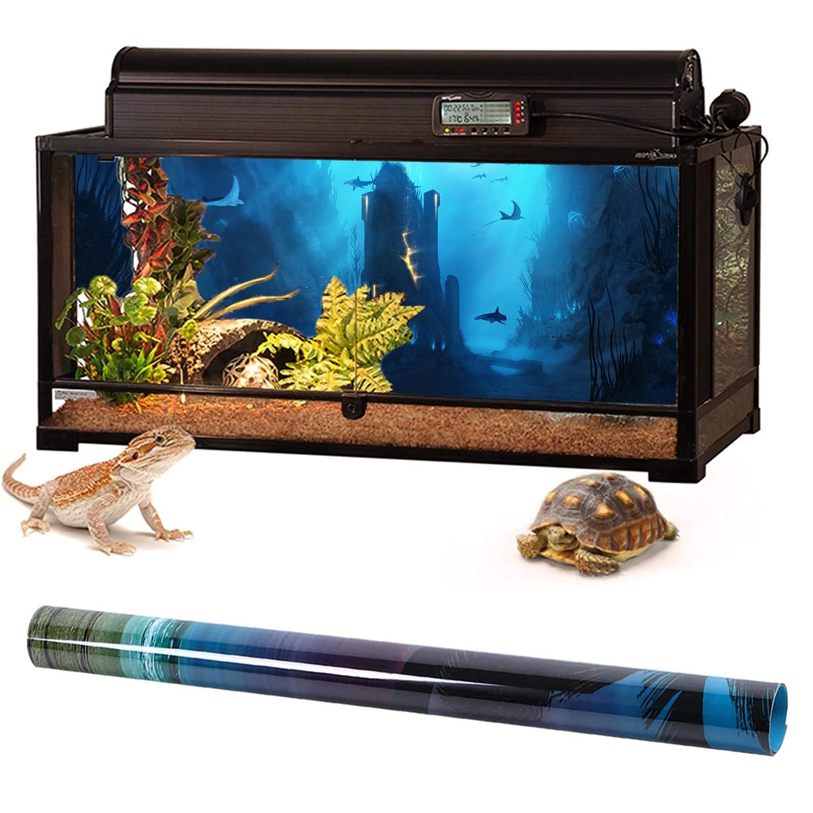 Poster autocollant de fond d'aquarium, papier peint décoratif pour aquarium 3D, images de fond de baleines du monde sous-marin, décoration d'image, 122 x 76 cm