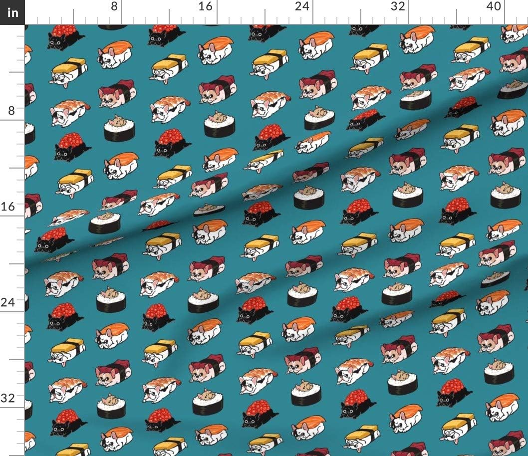 Spoonflower Fabric - Sushi Frenchie French Bulldog Japan Food Cute Kitchen Japanese Funny Printed on Petal Signature Cotton Fabric by The Yard - Sewing Quilting Apparel Crafts Decor