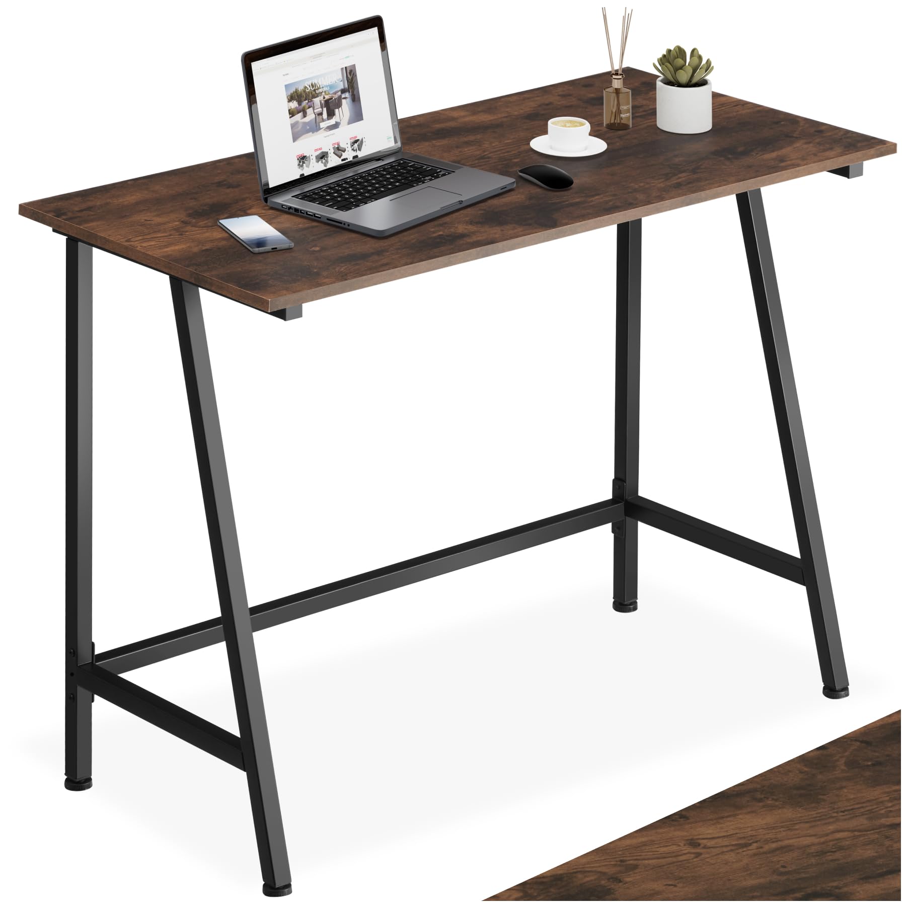 tectake® Scrivania - 100 x 50 x 77 cm - Scrivania Gaming, Tavolo da Lavoro, Banco da Lavoro per Computer con Telaio in Acciaio, Pannello in Truciolato, Legno Industriale Scuro