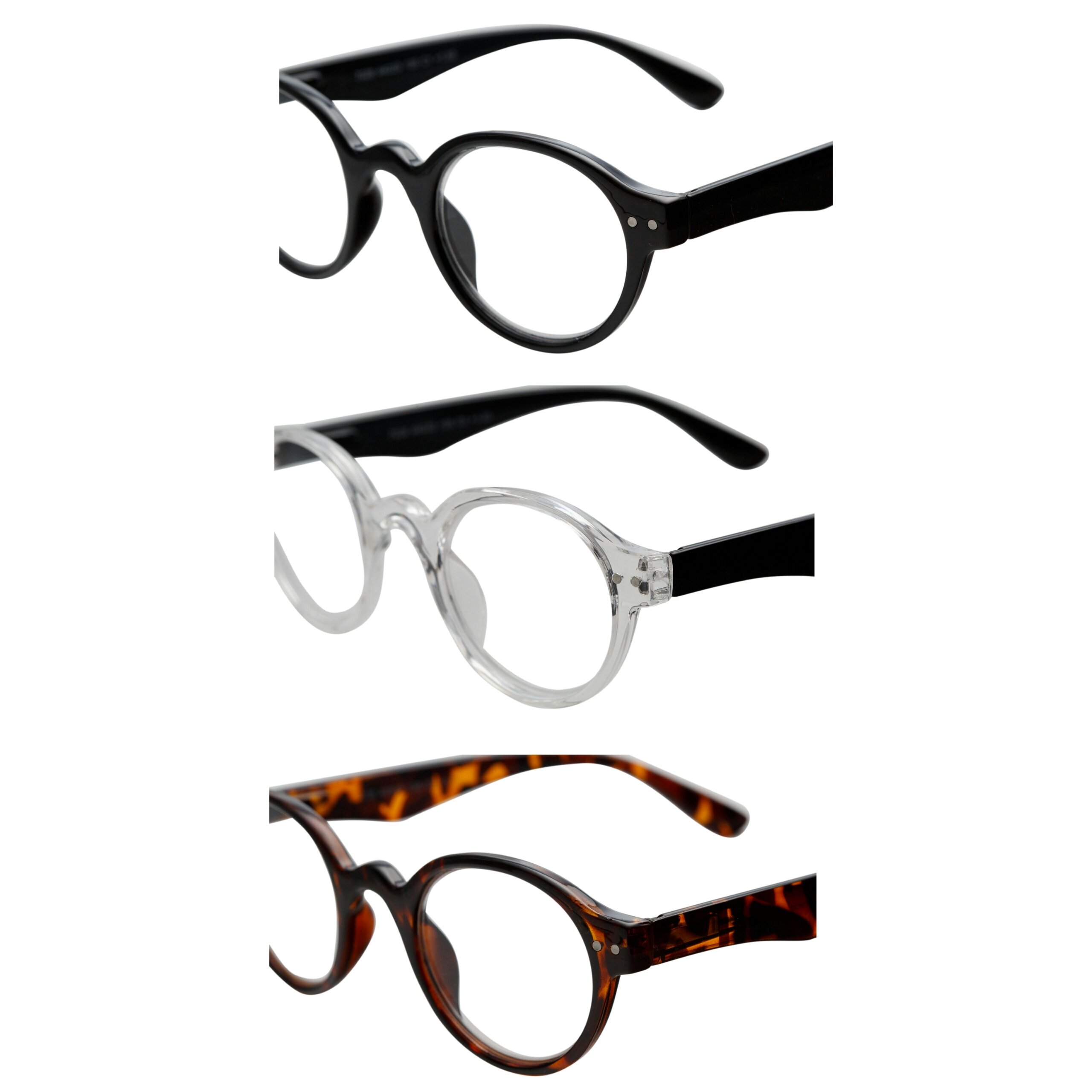 Success Eyewear Gafas de lectura profesionales con bisagra de resorte, 3 pares, para hombres y mujeres, modernas, color negro, marrón y transparente.
