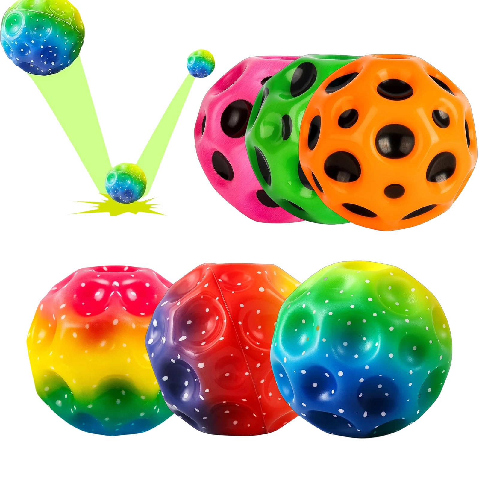 YenMzx 6PCS Rainbow Moon Balls Set, Bouncy Ball for Kids and Adults, Stress Relief Extreme Moon Ball with High Bounce, Indoor and Outdoor Play age 14+