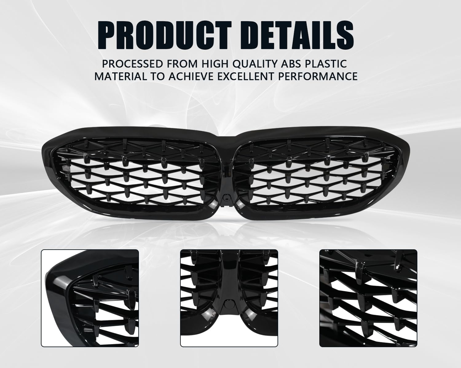 Front Kidney Grill Grille Fits for 2019-2022 BMW 3 Series G20 330i M340i,ABS Gloss Black Diamond Style Grill 51138072085