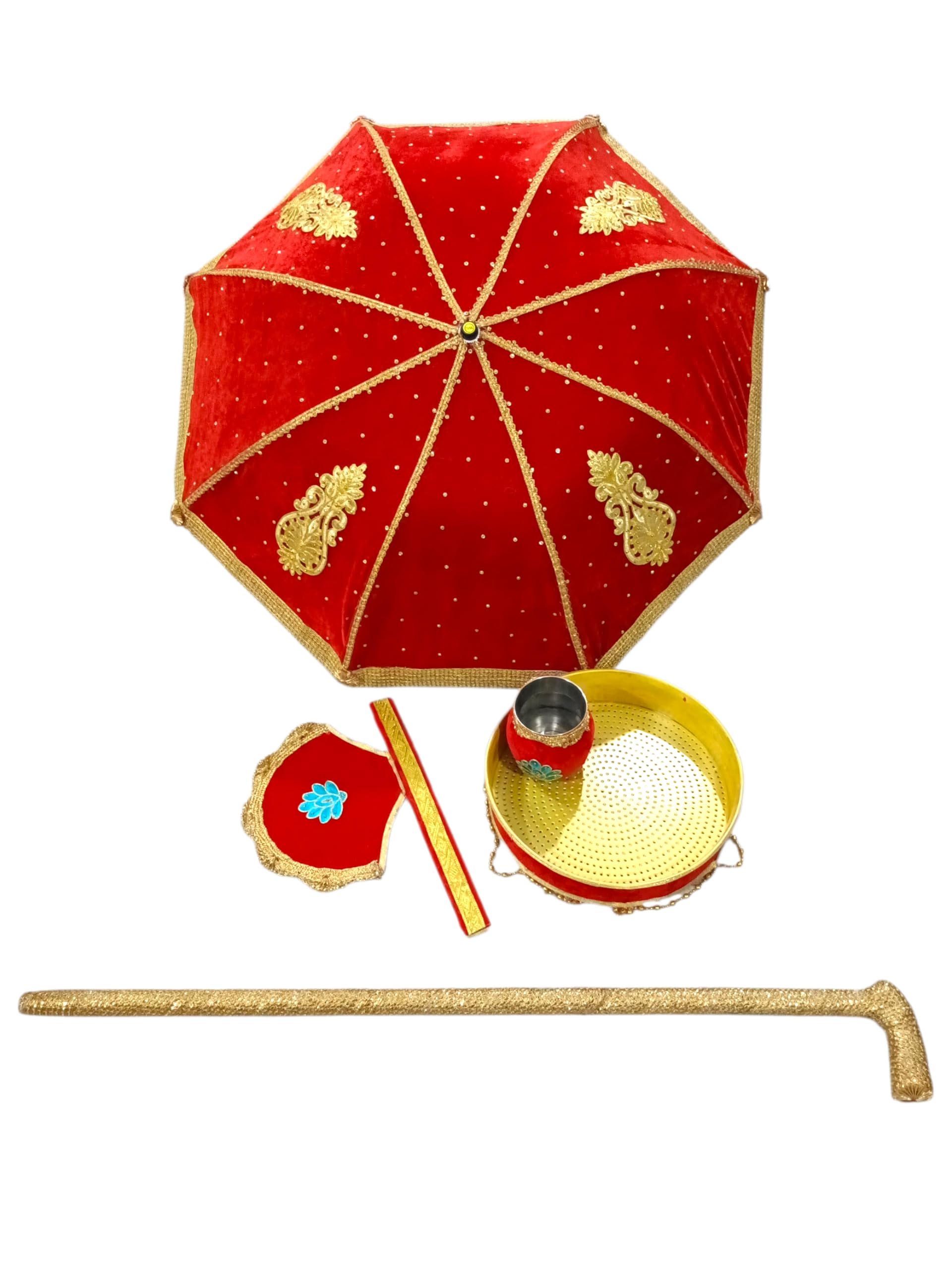 Wedding Kasiyatra/Kaasi yathirai set with Red and Gold Umbrella, Decorative Hand Fan, hand fan, Haldi jalleda combo,(free Rose Fragrance and nalugu sugandham, Kalyana Bindi Pack)-image-34