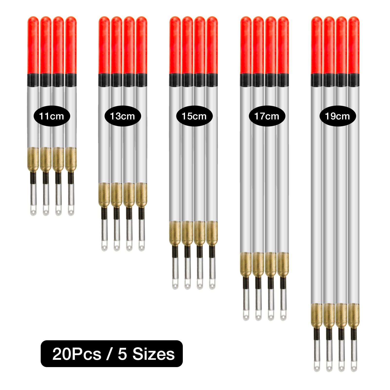 Realure 20 Pcs/5 Sizes Fishing Floats Set 11/13/15/17/19 cm Fishing Tackle Wagglers Straight Insert Fishing Pipe Transparent Coarse Tube for Deep Water Sea Fishing Bait Suspend in Target Water Layer - Image 2