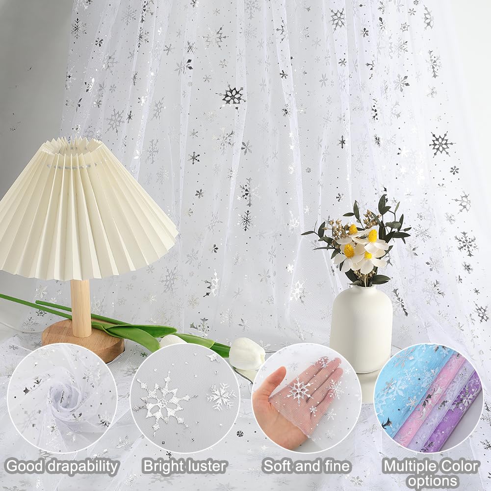 GORGECRAFT Organza-Stoff Mit Schneeflocken, 2,7m X 1,7m – Glänzender Tüll Für Weihnachtsdeko, Hochzeit, Geschenke
