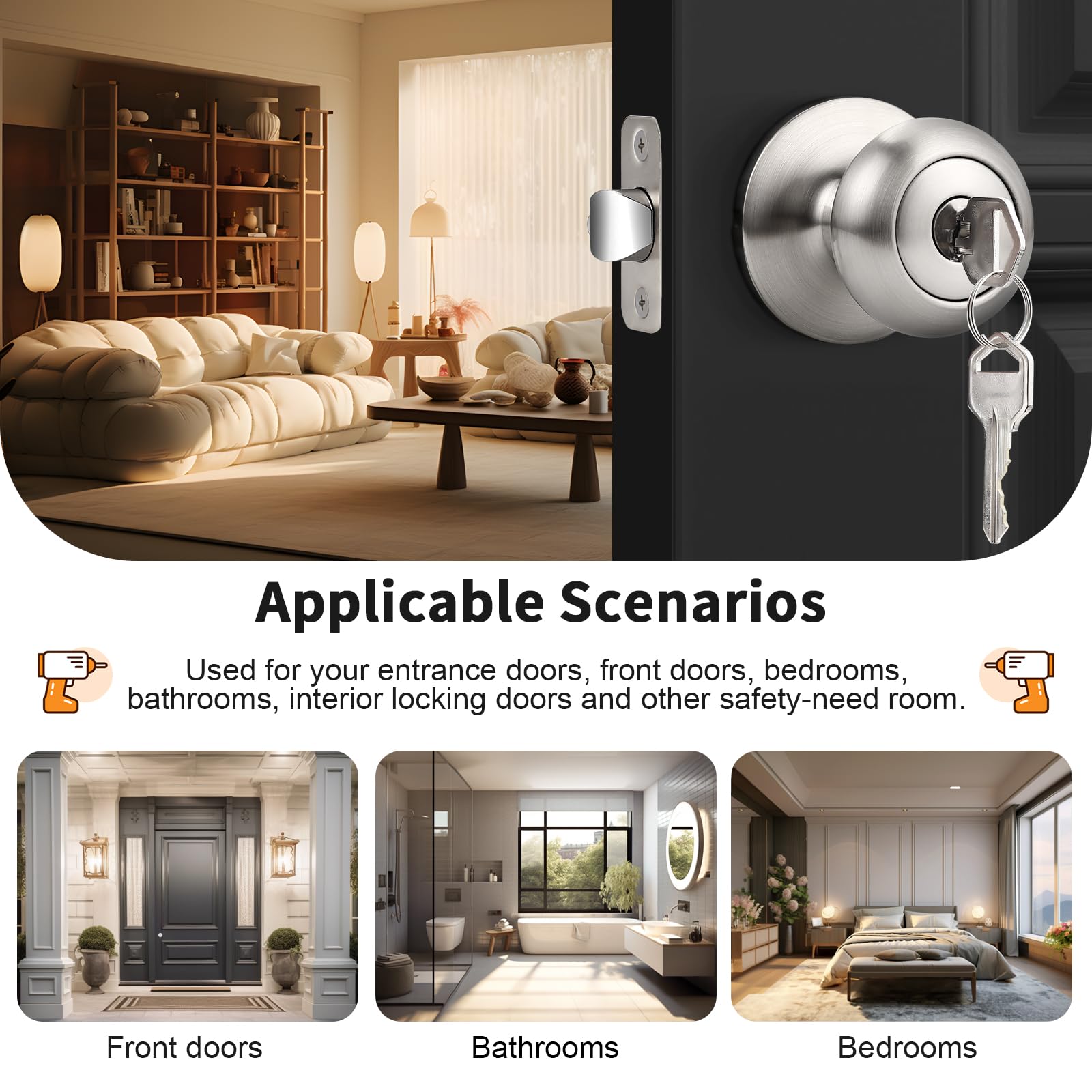 Probrico Entry Door Knobs - Keyed Locks, 3 Pack -4 Probrico Entry Door Knobs - Keyed Locks, 3 Pack -4