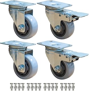 Arinbow 3" Caster Wheels Swivel Plate Casters, Swivel Rubber Heavy Duty Furniture Castors Rollers, Non-Marking Noiseless Wheels with Brakes, Pack of 4 (2 with Brakes & 2 Without Brakes)