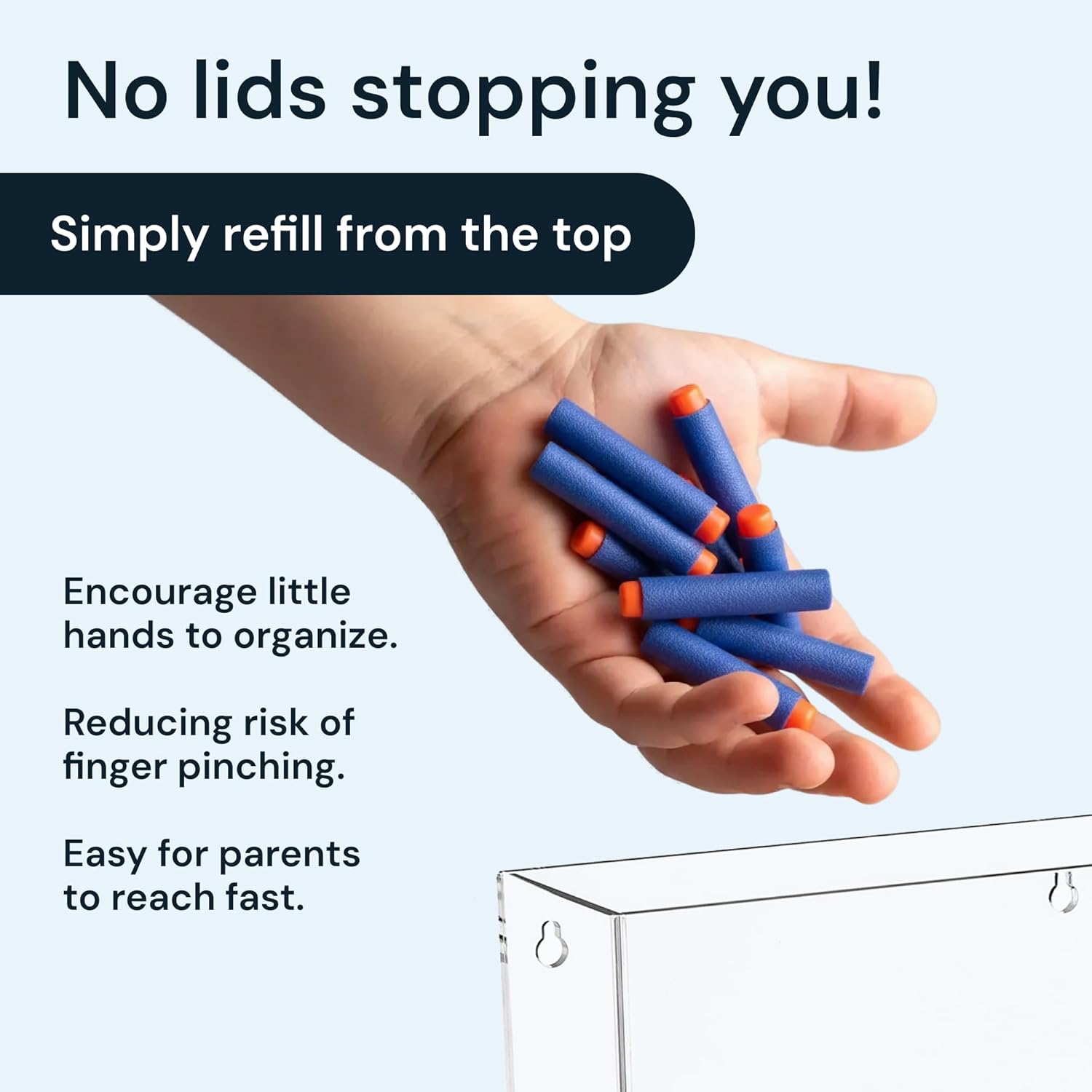 Triple Acrylic Toy Dispenser for Kids - Self-Serve Snack & Toy Foam Blasters, Car Storage for Wall or Countertop - Clear 3-Compartment Hanging Organizer for Playroom & Nursery - 12.5" H