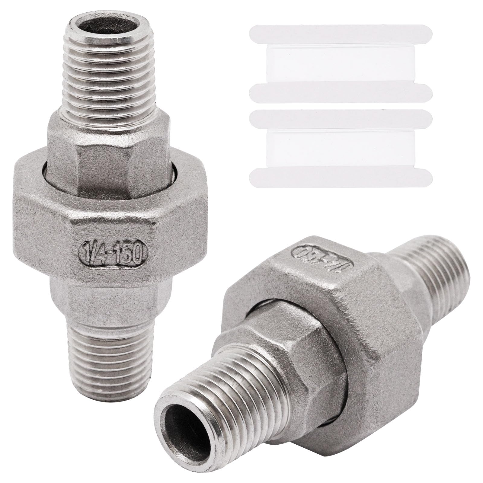 2Pcs Cast Pipe Fittings Union, 1/4" NPT Male x 1/4" NPT Male Thread 304 Stainless Steel Hex Head for Industrial, Class 150