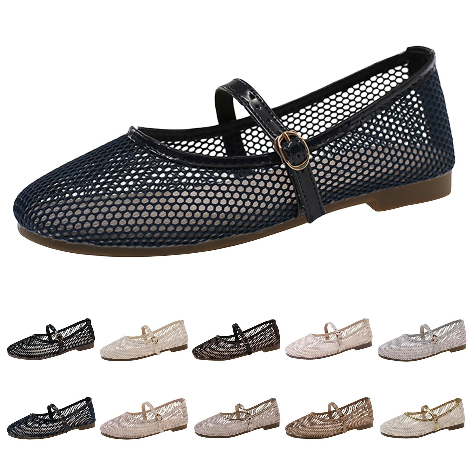 Mary Jane - Scarpe mocassino da donna in rete, piatte, estive, traspiranti, antiscivolo, eleganti, rotonde, con cinturino regolabile