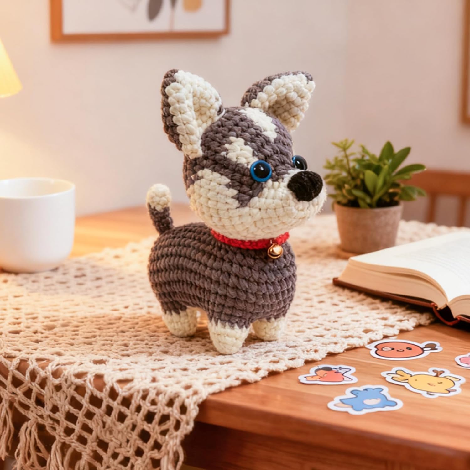 ABOUT RIGHT Crochet Kit for Beginners, Large 6.7” Husky Puppy Amigurumi Starter Kit with Step-by-Step Video Tutorials, Complete DIY Animal Crochet Set for All Ages, Style: Husky