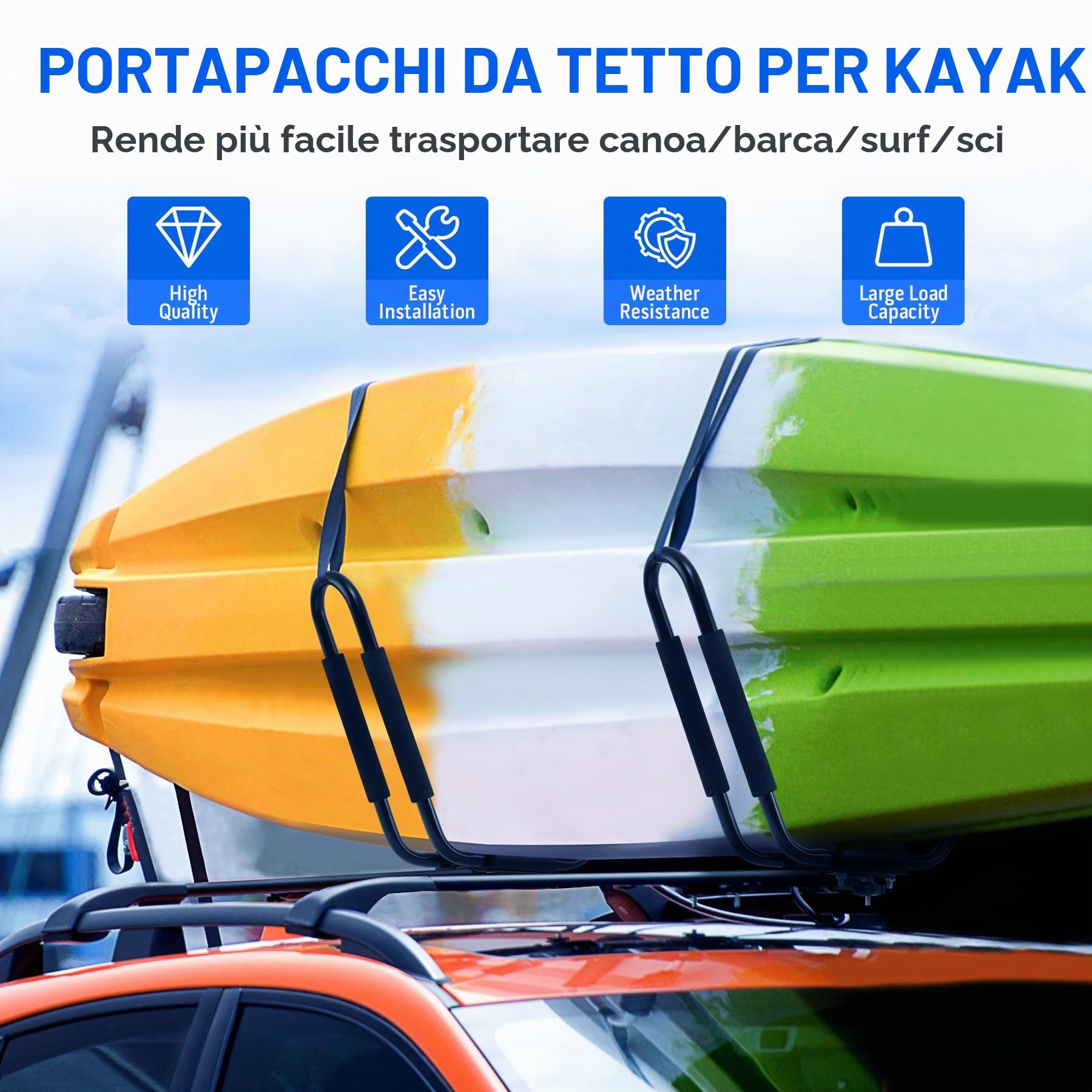 Supporto Universale Per Kayak E Tavola Da Sci, 2 Pezzi, Per Auto, Per Tetto, Barca, Supporto Universale J-Bar