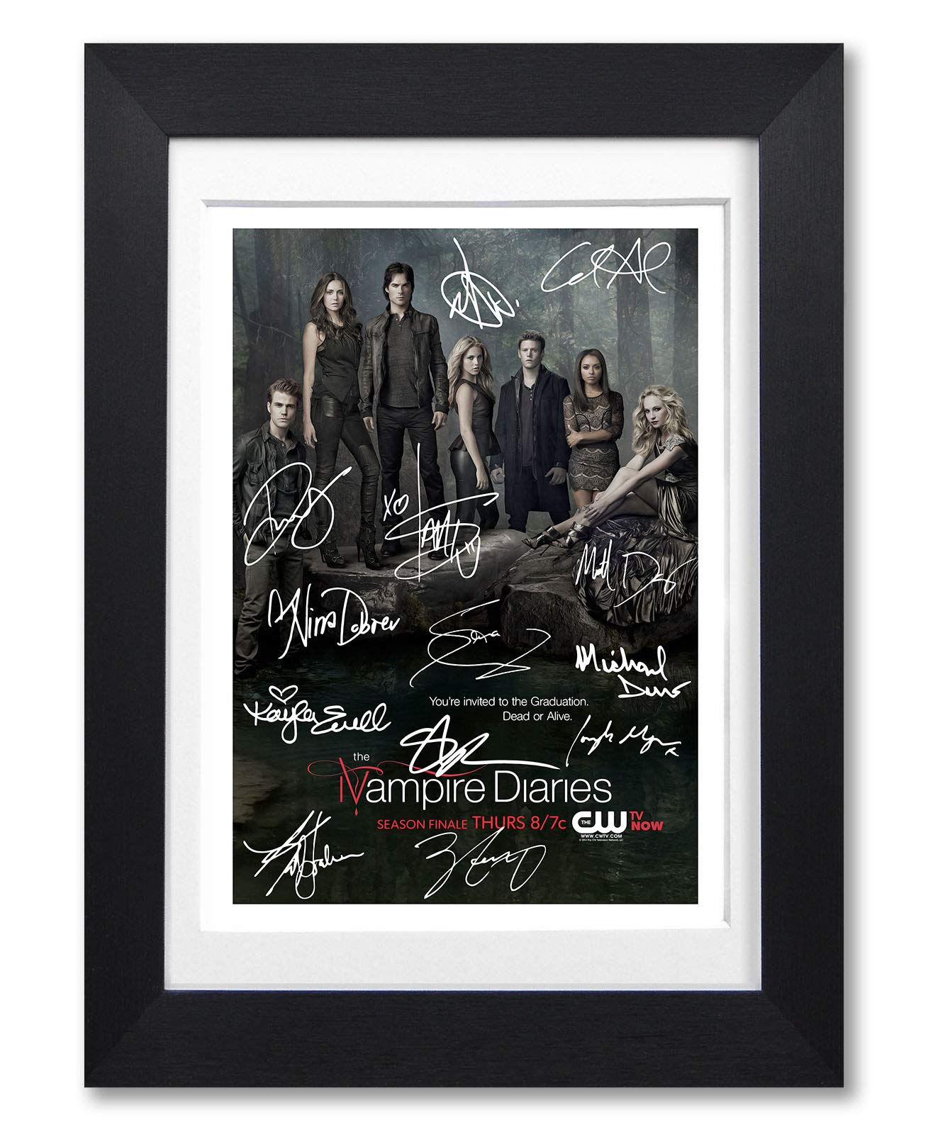 Memorabilia The Vampire Diaries Cast Signed Autograph A4 Poster Photo Print Gift (BLACK FRAMED & MOUNTED)
