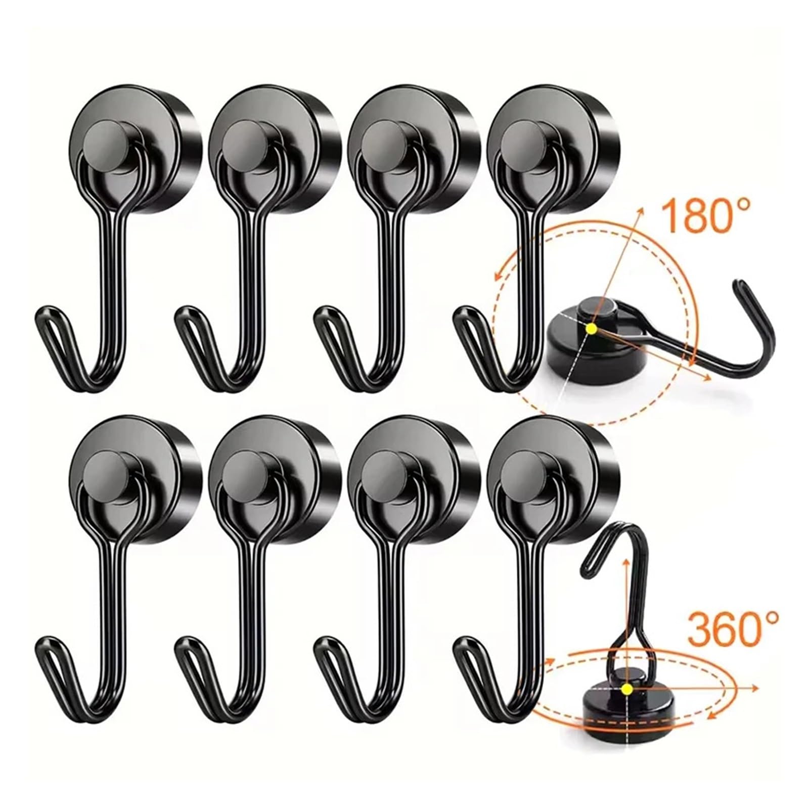 Genérico Imán resistente con rotación de 360 ​​°, ganchos magnéticos negros, perchas for cocina, hogar, oficina, uso multifuncional(360-20mm 20PCS)