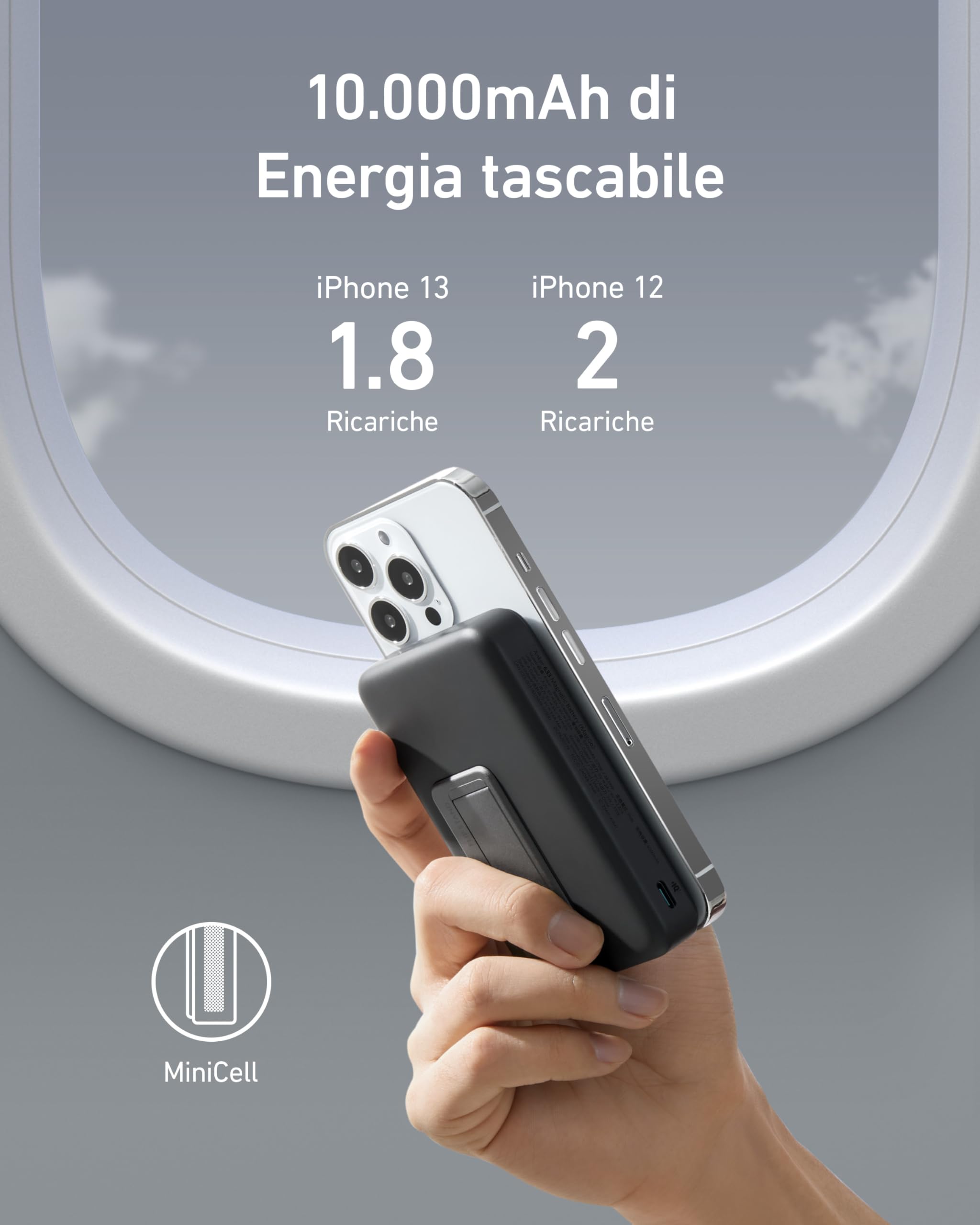 Anker Power Bank Magsafe 10000 mAh, 633 Ricarica Magnetica Senza Fili, Powerbank Magnetico Pieghevole con USB-C per iPhone 17 Pro Max/Serie 16-12(Nero)