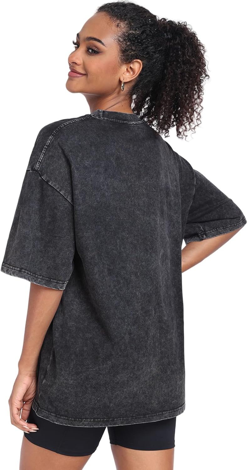 Womens Vintage Oversized T Shirts Acid Washed Baggy Cotton Tee Workout Gym Shirts Boyfriend Short Sleeve Tops - Image 4