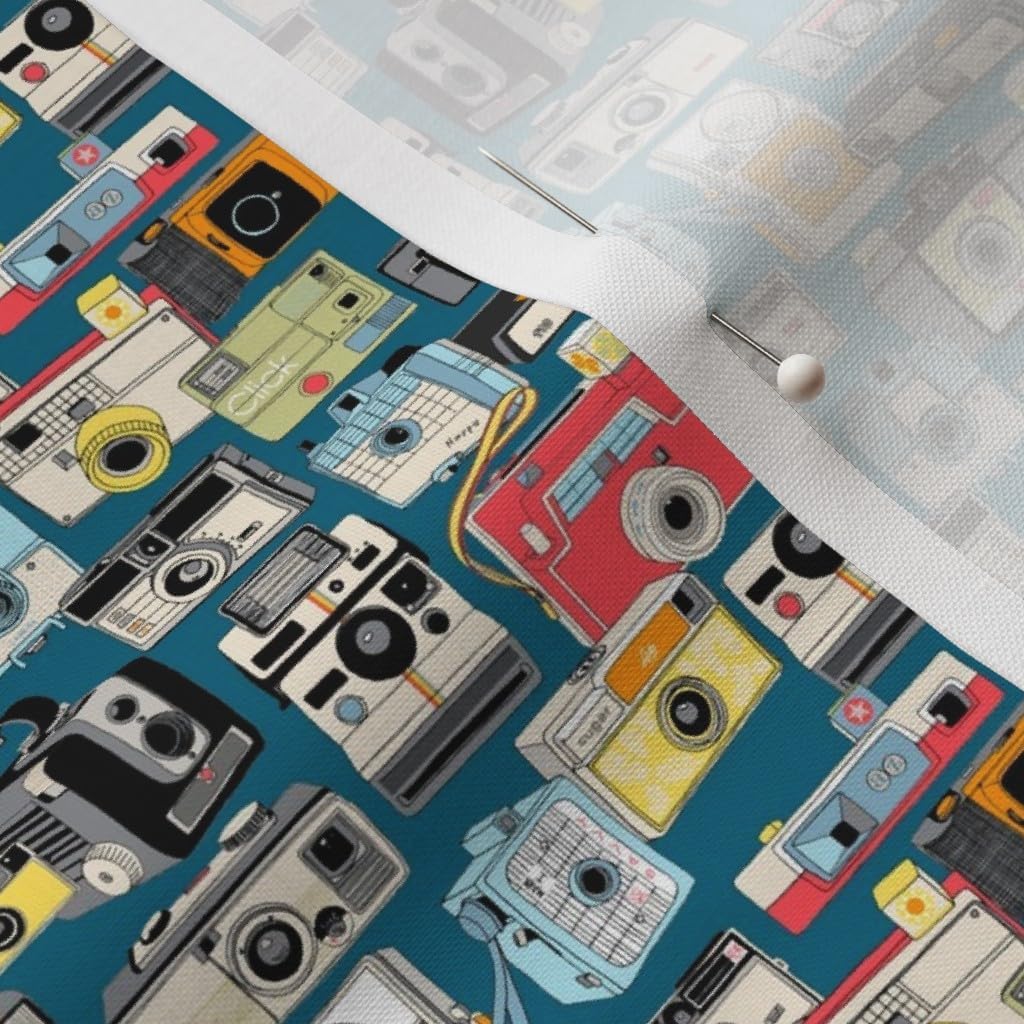 Spoonflower Fabric - Micro Midnight Vintage Camera Illustrations Photography Photo Retro Printed on Petal Signature Cotton Fabric by The Yard - Sewing Quilting Apparel Crafts Decor