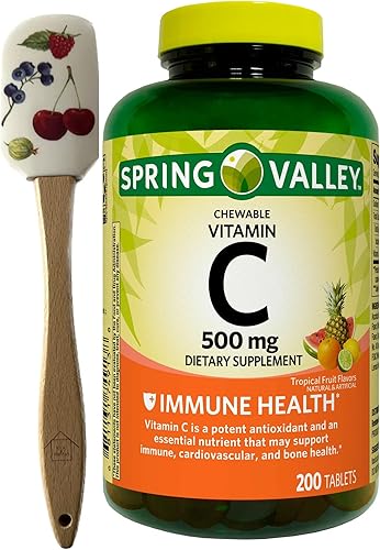 Miniatura 1 de Spring Valley - Tabletas masticables de vitamina C, suplemento dietético, sabores de frutas tropicales, 500 mg, 200 unidades + 1 espátula Nick &