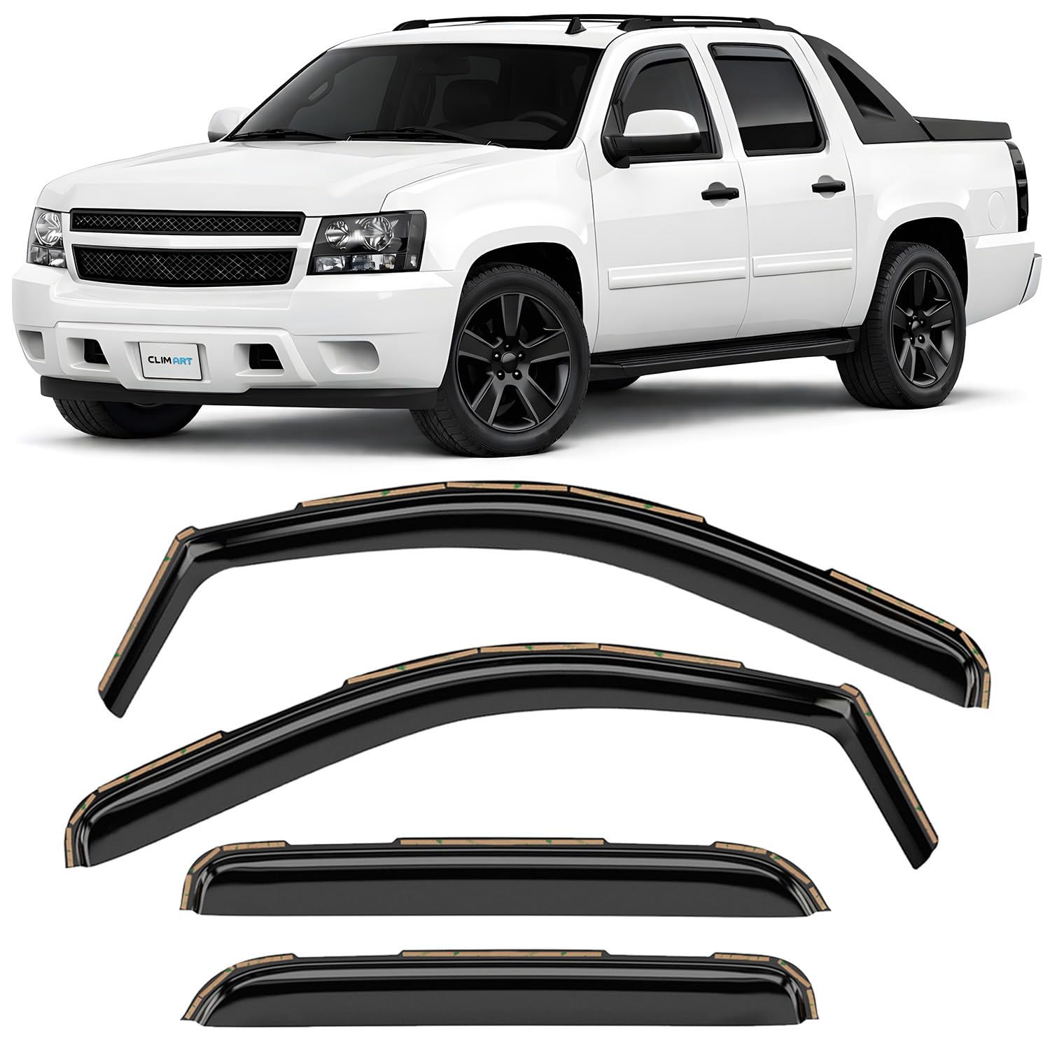 CLIM ART in-Channel Incredibly Durable Rain Guards for Chevrolet (Chevy) Avalanche 2007-2013, Original Window Deflectors, Vent Window Visors, Vent Deflector, 4 pcs. - 607179