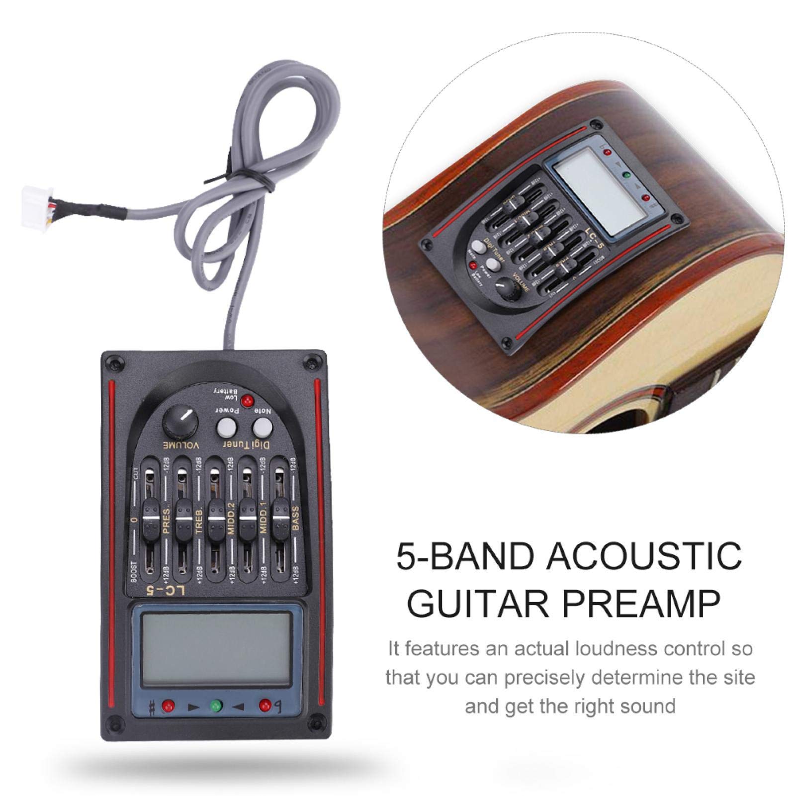 Préampli Guitare Acoustique, Guitar Pickup Equalizer LCD EQ 5 Bandes Préampli Accordeur Piézo-électrique pour Guitare