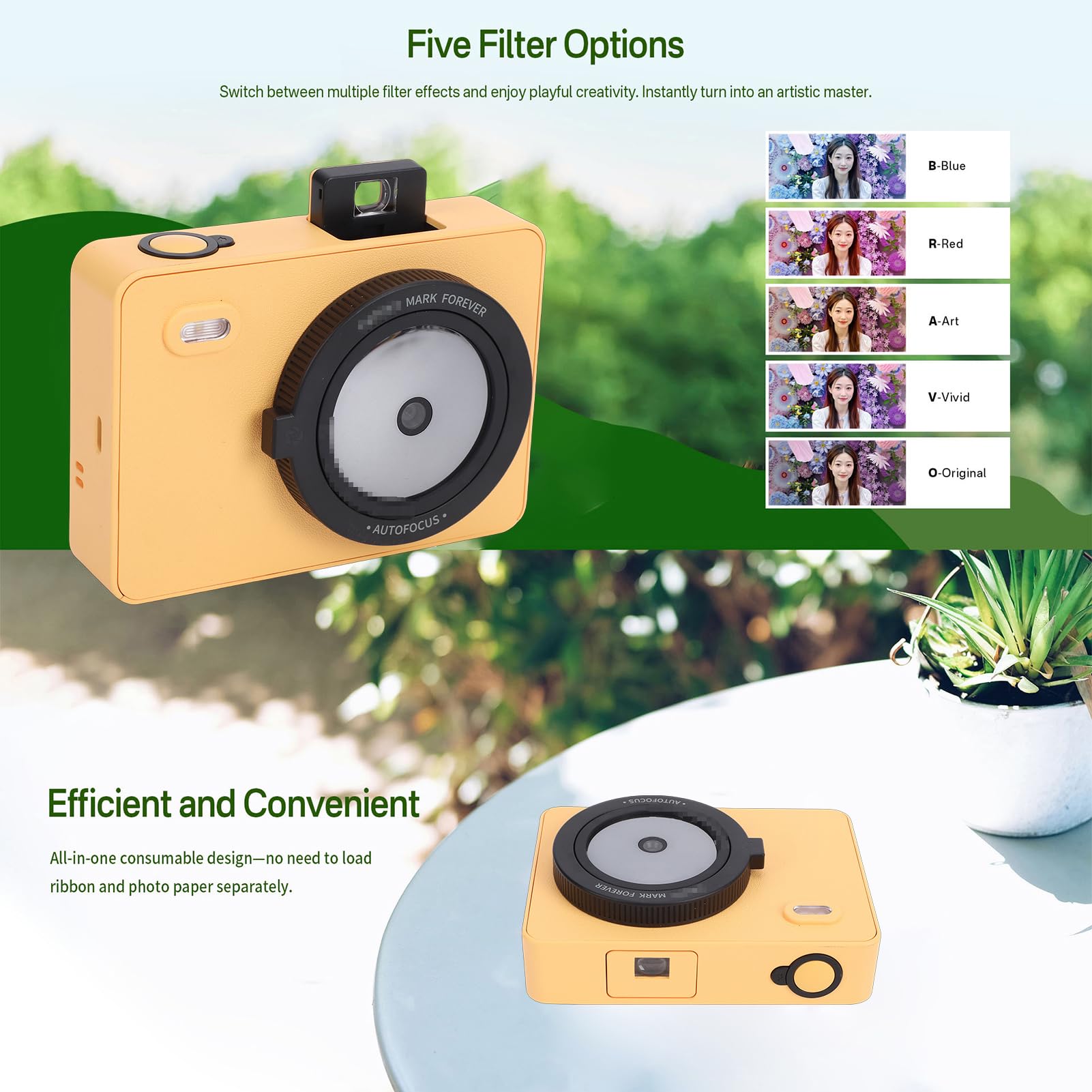 Fafeicy Stampante Fotografica Portatile, Stampante Fotografica Istantanea Z5 da Viaggio, Mini con Stampe 2x3 Pollici 271 DPI, Flash LED 5000K-6000K Mirino Pop-up per Uso (YELLOW)