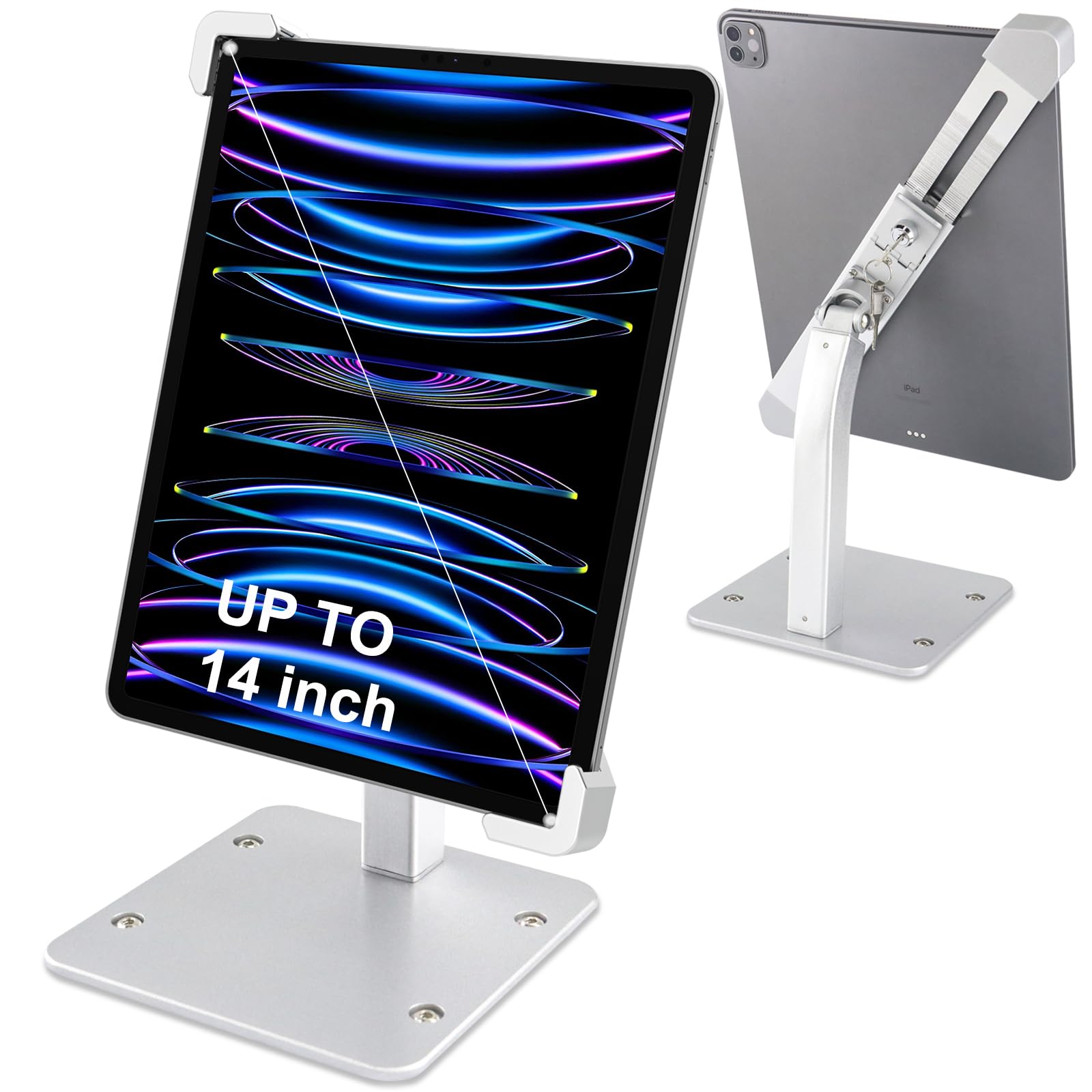 Dosvsi Anti-Theft Tablet Kiosk POS Stand Retail Countertop iPad Stand with Security Lock Key Heavy Duty Desk Tablet