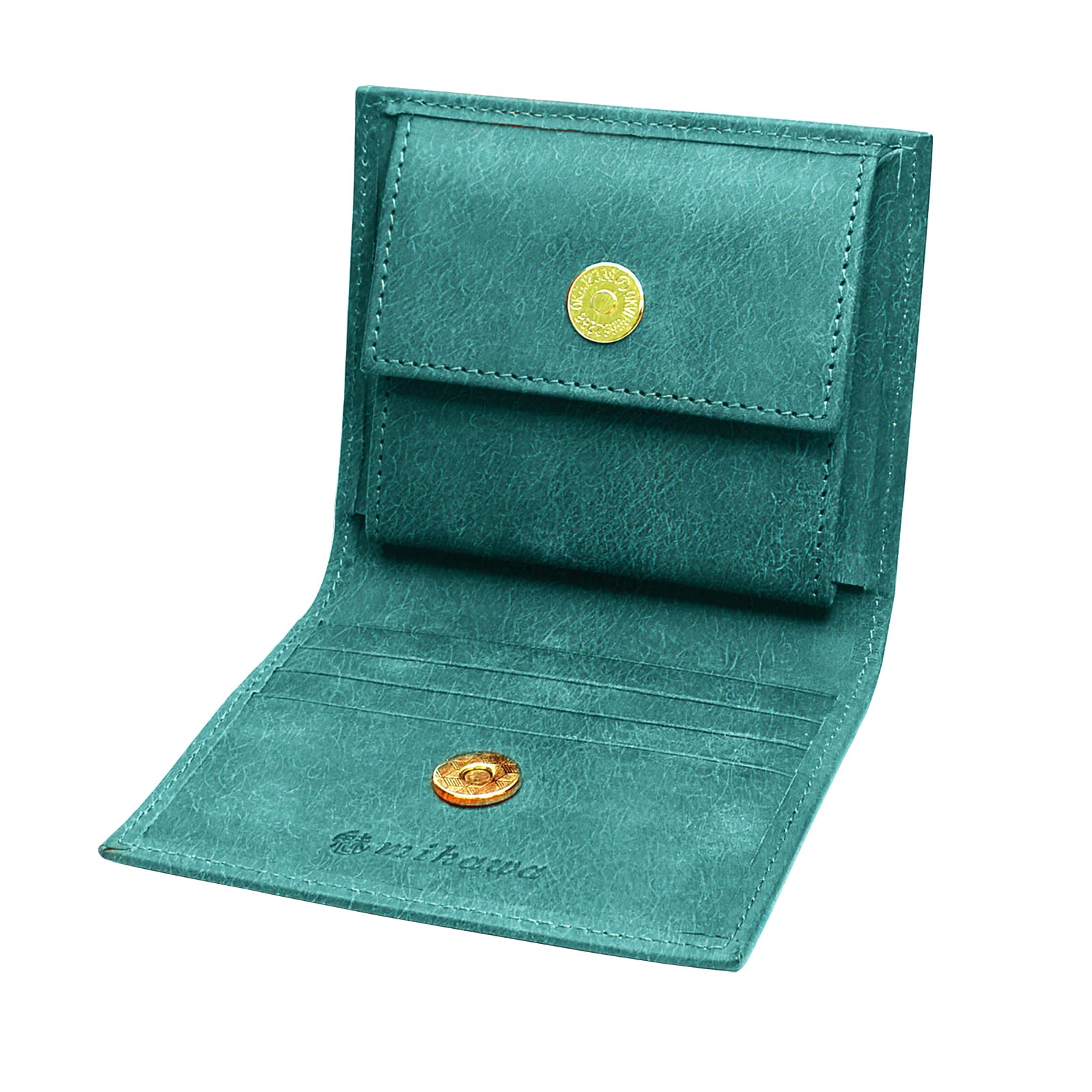 Mikawa Pueblo Leather Slim Bifold Wallet Petrolio Magnetic Japan Made