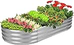 Raised Garden Bed Galvanized Planter Box Outdoor, 5ft Oval Large Rot-Resistant Metal Garden Bed Planter for Vegetables Flower Herb (Silver)
