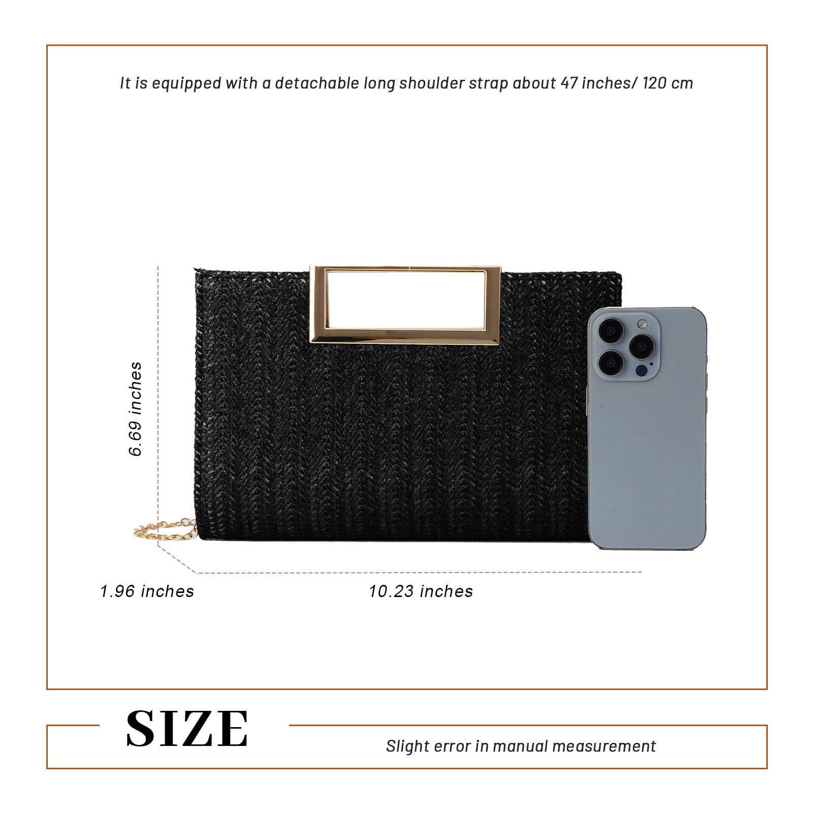 Bolso de Mano de Paja Para Mujer Bolso de Hombro de Cena de Paja de Verano con Cadena de Metal Bolso de Mano Cuadrado Bolso de Mano Tejido Para Fiesta de Bodas