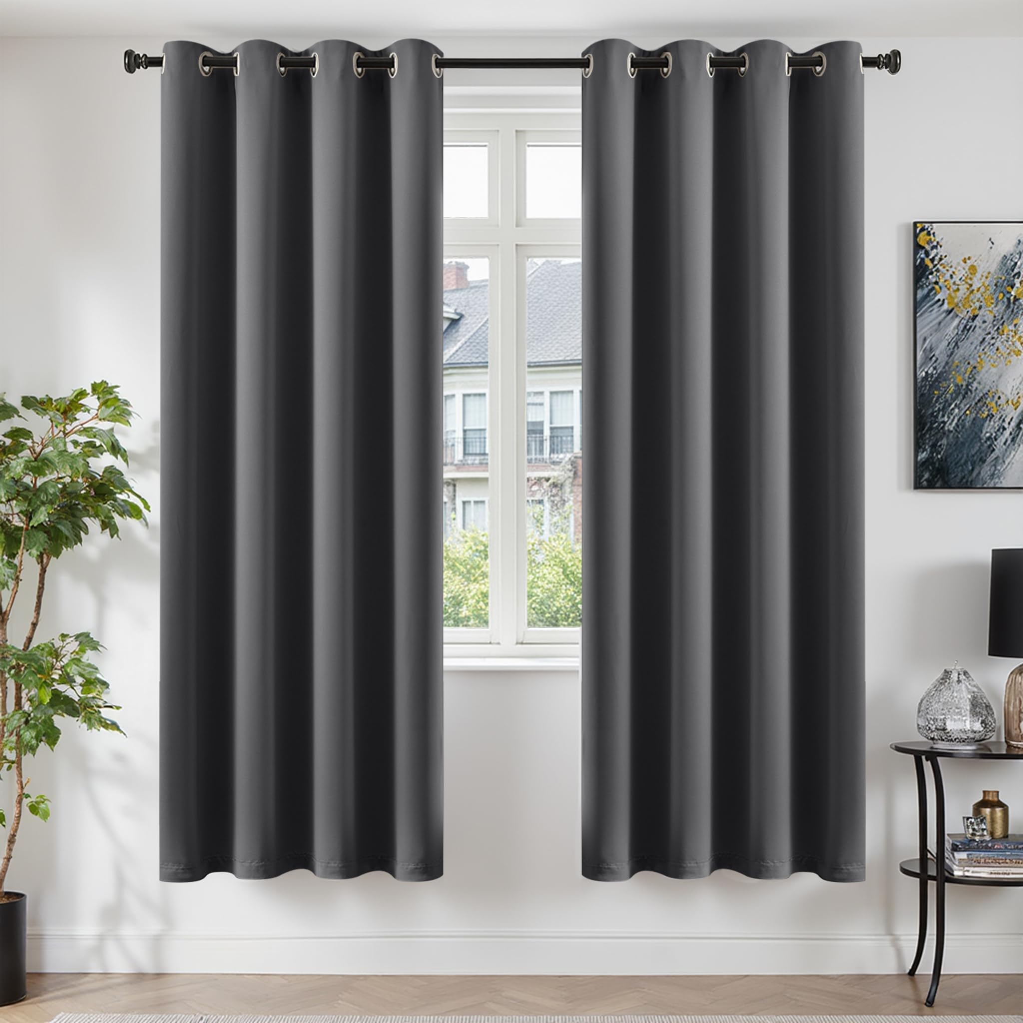 TOPICK Grey Blackout Curtains for Bedroom Living Room, W55 xL79, 2 Panels