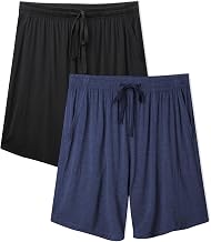 DAVID ARCHY Pyjama Shorts Men Bamboo Pajama Sleep Shorts Men Soft&Cool Men's Pyjama Shorts Bottoms with Pockets 2 Pack