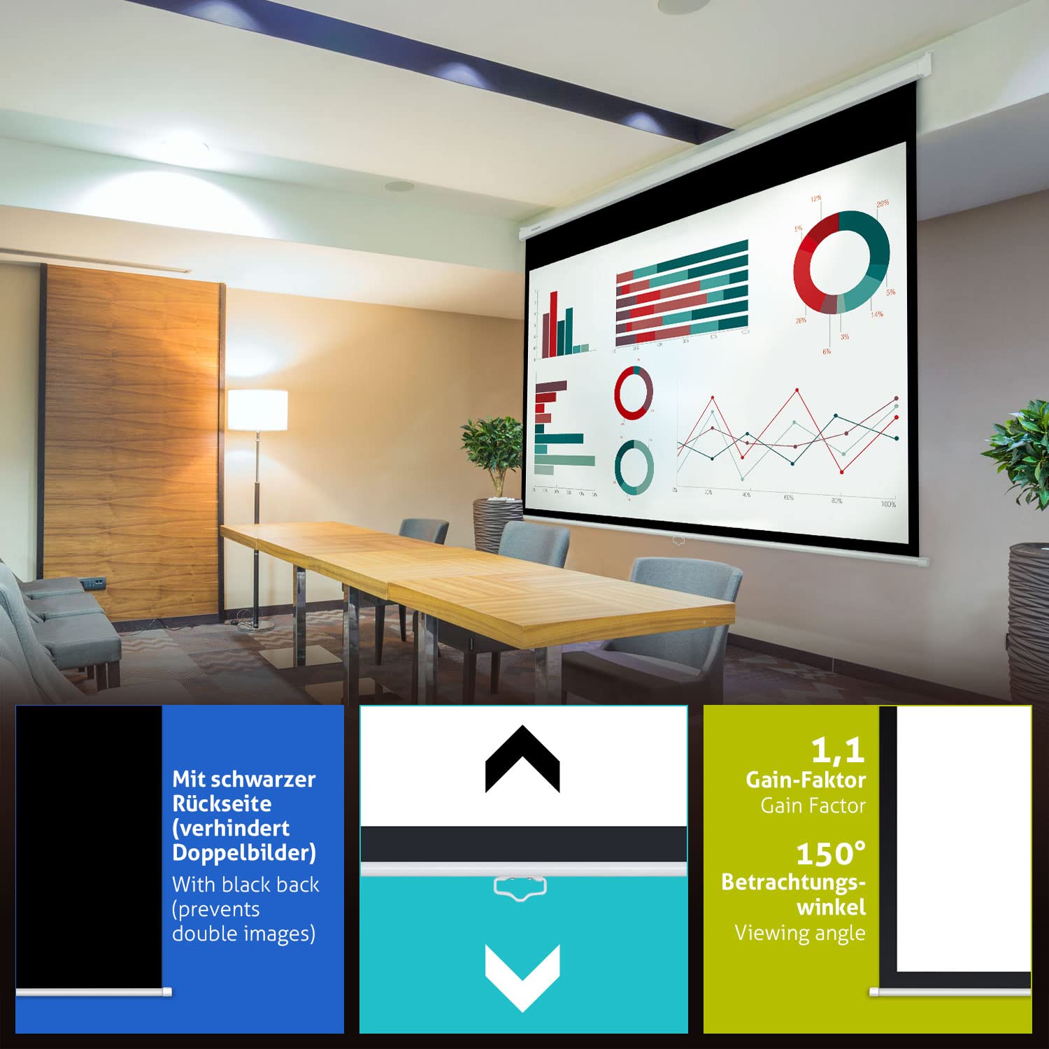 ESMART Professioneel MIROLO Rolgordijn projectiescherm 186 x 105 cm (84) 16:9 | Thuisbioscoop Projector Projectiescherm Rolgordijn Canvas LCD LED