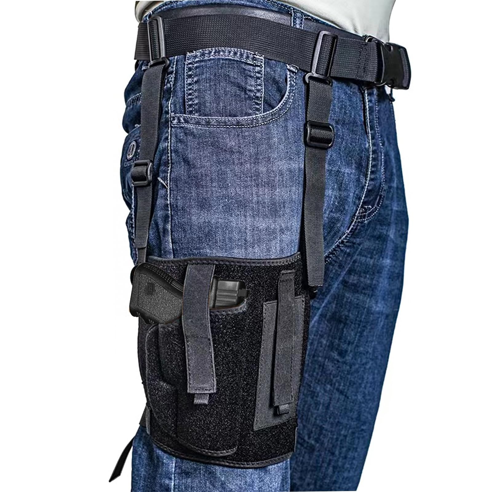 ZONSUSEUniversal Gun Holster, Concealed Tactical Holster, Leg Holster Women Man, Unisex IWB/OWB Pistol Case, Thigh Gun Holster, for Glock 17/19 Most Medium Small Pistols, Training, Hunting