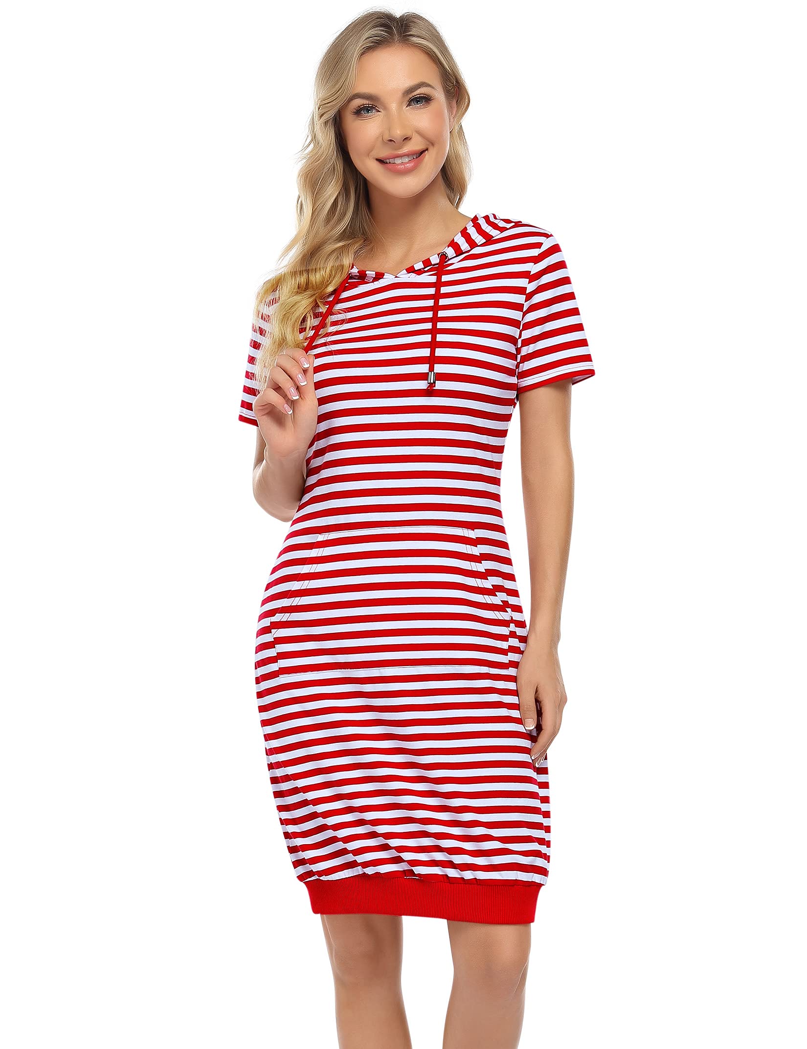 MISSKY Women's Pullover Hooded Kangaroo Pocket Sweatshirt Casual Hoodie Dress