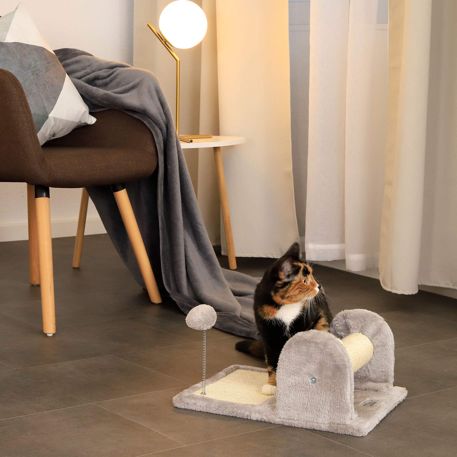 Tiragraffi Per Gatto Con Pallina - Alberello In Sisal, Compatto 41x31x20 Cm | Grigio Chiaro - Foto 2