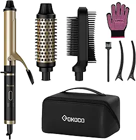 Kit Modelador Profissional, Bivolt 127V-220V GOKOCO GD034 Preto – Pente Alisador com 6 Temperaturas, Escova Cachos 38mm e Modelador 15cm, Dupla Voltagem, Ajuste NTC, Uso Seguro
