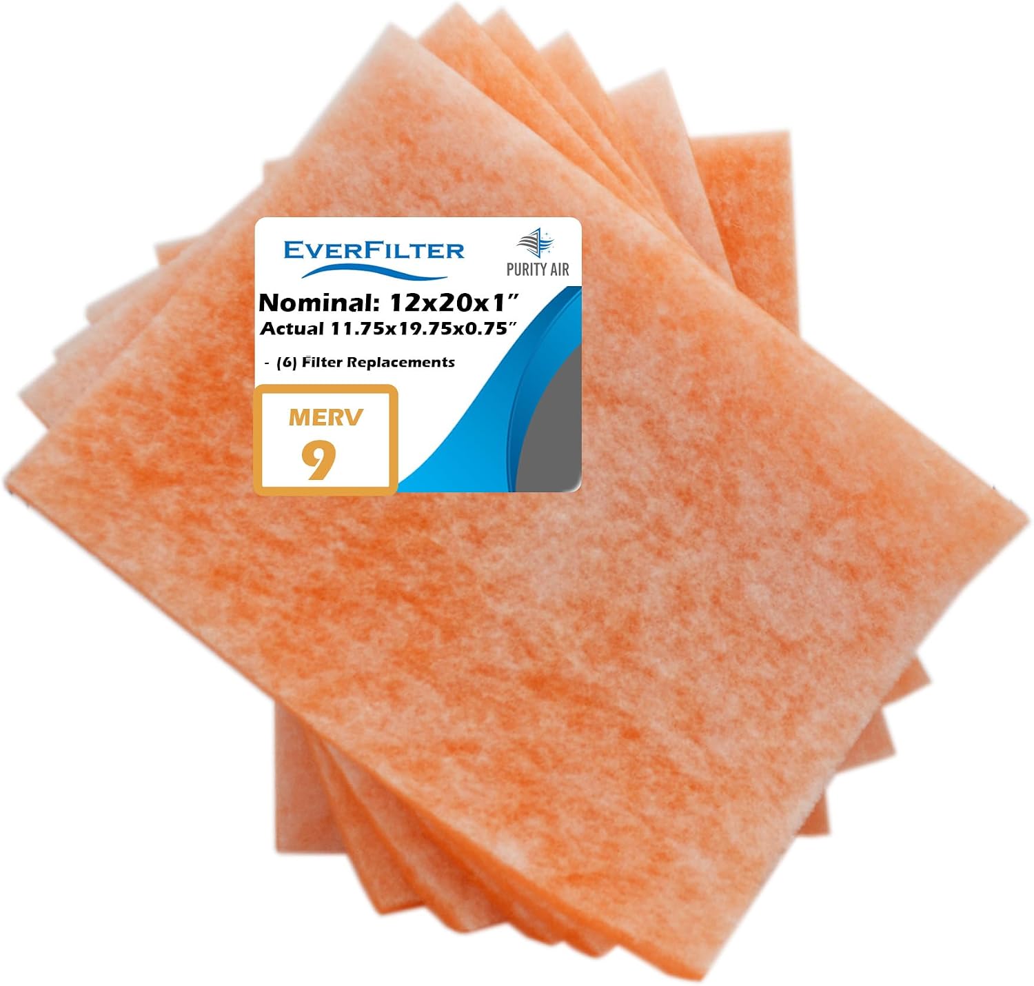 12x20x1 Air Filter MERV 9 (6-Pack) Filter Media Replacements only (Fame Not Inlcuded), HVAC AC Furnace Air Filters (Actual Size: 11.75 x 19.75 x 0.75 Inches)