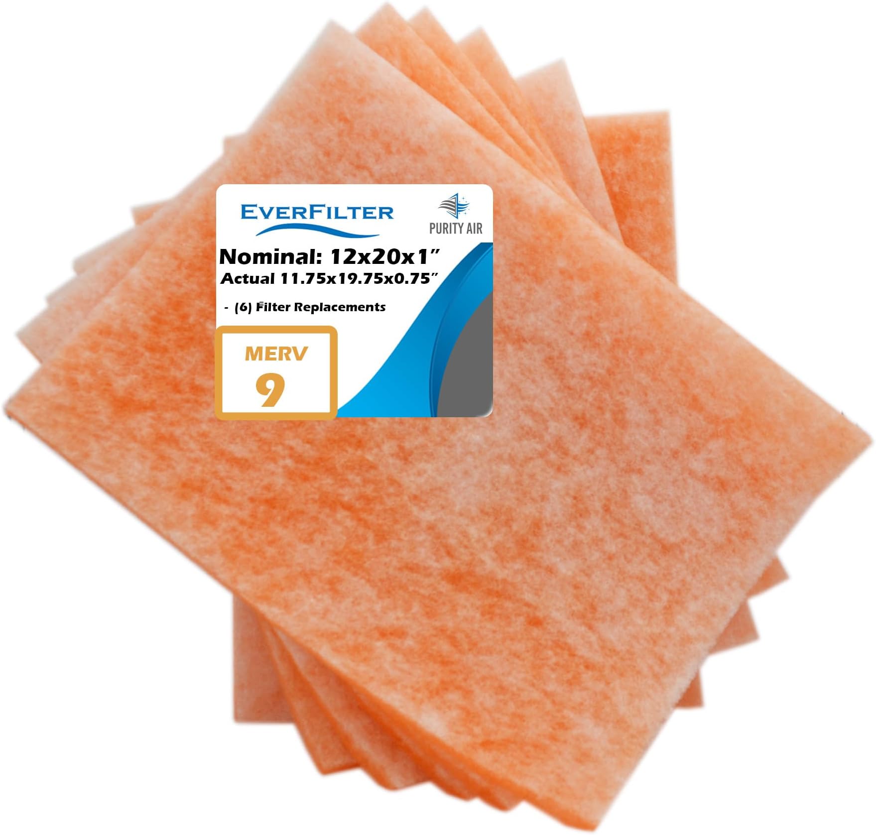 12x20x1 Air Filter MERV 9 (6-Pack) Filter Media Replacements only (Fame Not Inlcuded), HVAC AC Furnace Air Filters (Actual Size: 11.75 x 19.75 x 0.75 Inches)